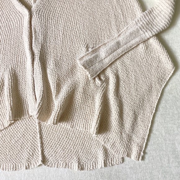 Free People Sharkbite Hem Cardigan Woman XS Ivory Cream Color Pockets Snap Front - Picture 4 of 13